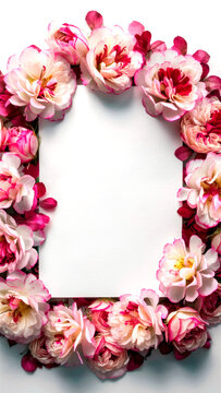 A white sheet of paper framed with pink roses