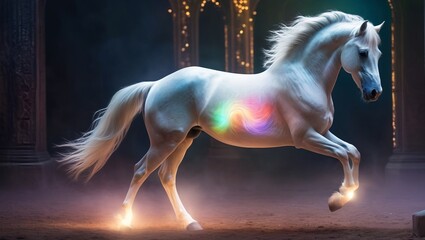 Obraz na płótnie Canvas mystical vibrant horse glows ethereal aura around the scene