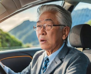 車に乗っているシニア男性