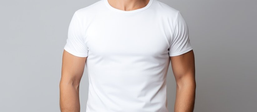 A young man with a toned physique is wearing a white t-shirt and black jeans. He stands confidently against a white background, showcasing a casual yet stylish look.