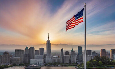American flag with the sky colors - obrazy, fototapety, plakaty
