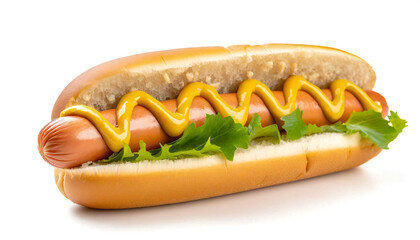 hot dog with sauce and salad on white background