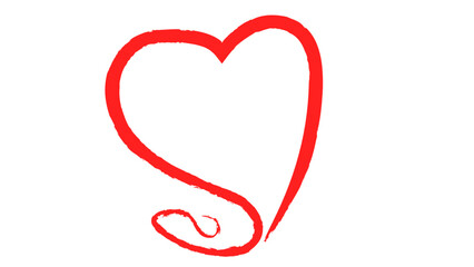 Red heart shape isolated on white background. Sketch drawing was drawn with the brush and ink. Valentine s Day, wedding or other purpose. Hand drawing heart. vector illustration