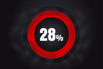Loading 28%  banner with dark background and red circle and white text. 28% Background design.