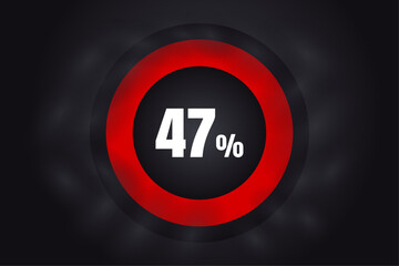 Loading 47%  banner with dark background and red circle and white text. 47% Background design.