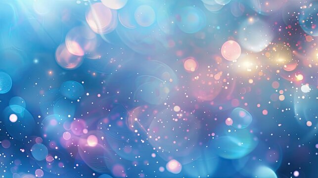 Abstract blurred background with bokeh lights in blue and purple colors banner with copy space.