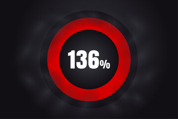 Loading 136%  banner with dark background and red circle and white text. 136% Background design.