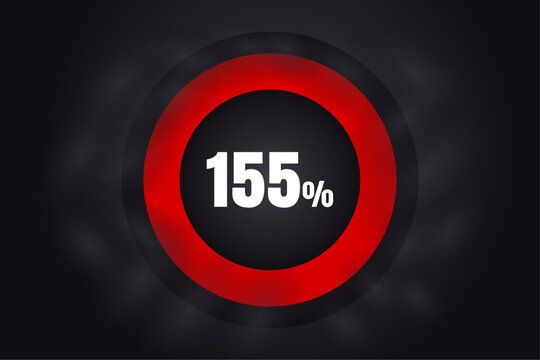 Loading 155%  banner with dark background and red circle and white text. 155% Background design.