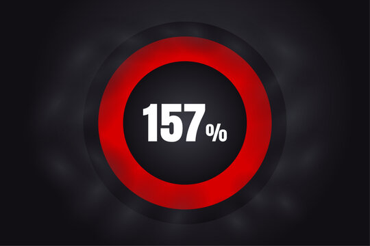 Loading 157%  banner with dark background and red circle and white text. 157% Background design.