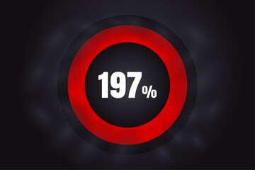 Loading 197%  banner with dark background and red circle and white text. 197% Background design.