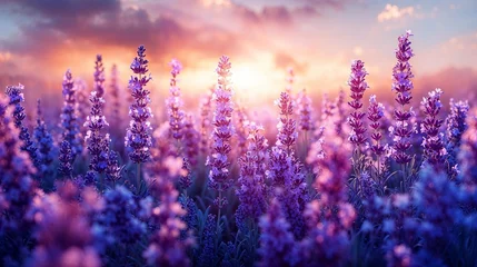 Muurstickers Lavender field at sunset © Annette