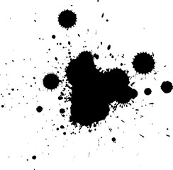 black ink brushed splash splatter on white background in grunge graphic element
