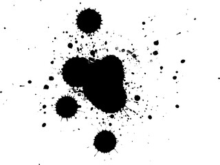black watercolor dropped splatter splash in grunge graphic style on white background