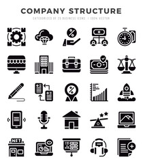 Company Structure Glyph icons collection. 25 icon set. Vector illustration.