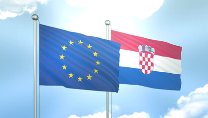 European Union and Croatia Flag Together A Concept of Realations