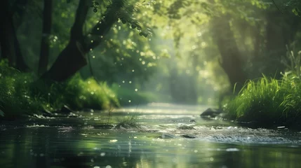 Zelfklevend Fotobehang Strumień przepływający przez bujny zielony las © Artur