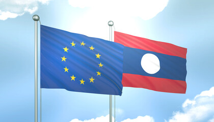 European Union and Laos Flag Together A Concept of Realations