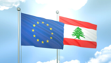 European Union and Lebanon Flag Together A Concept of Realations