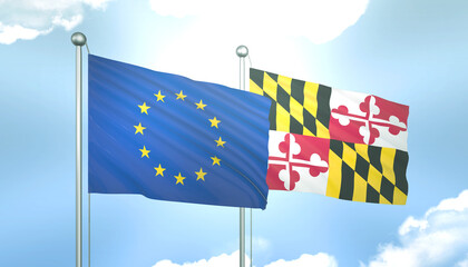 European Union and Maryland Flag Together A Concept of Realations