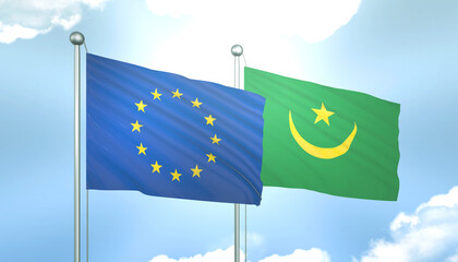 European Union and Mauritania Flag Together A Concept of Realations