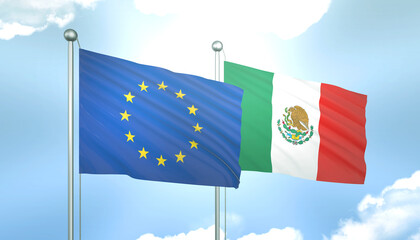 European Union and Mexico Flag Together A Concept of Realations