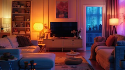 Cosy interiors with soft lighting and comforting colors + Cosplay --ar 16:9 --v 6 Job ID: 6f8565f5-c706-4135-b183-b44e676c2dbe - obrazy, fototapety, plakaty