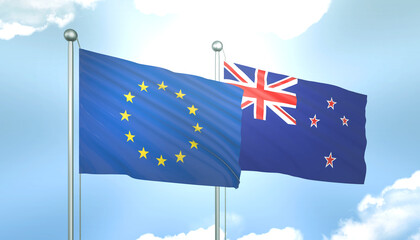 European Union and New Zealand Flag Together A Concept of Realations