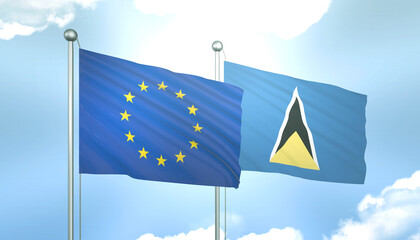 European Union and  Saint Lucia Flag Together A Concept of Realations