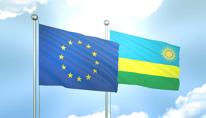 European Union and Rwanda Flag Together A Concept of Realations