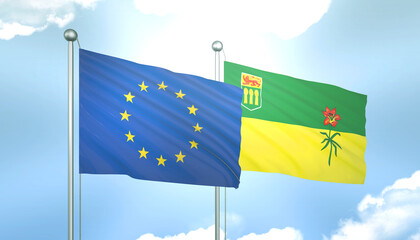 European Union and Saskatchewan Flag Together A Concept of Realations