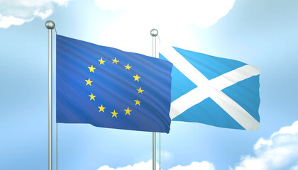 European Union and Scotland Flag Together A Concept of Realations