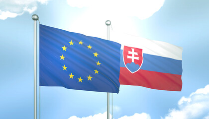 European Union and Slovakia Flag Together A Concept of Realations
