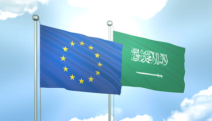 European Union and Saudi Arabia Flag Together A Concept of Realations