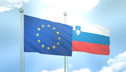 European Union and Slovenia Flag Together A Concept of Realations