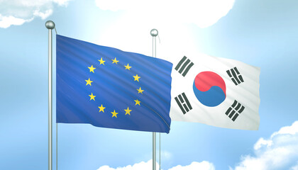 European Union and South Korea Flag Together A Concept of Realations