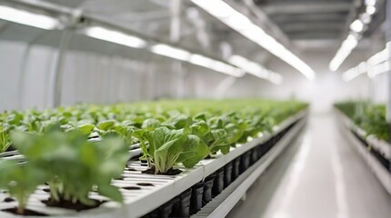 Growing plants in a greenhouse under artificial lighting, agro-industrial business, growing seedlings