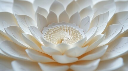 Bliska zdjęcie dużej białej kwiatu z papieru tworząc abstrakcyjne linie na środku - obrazy, fototapety, plakaty
