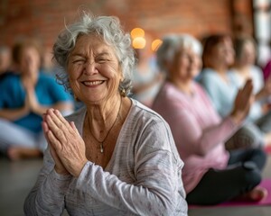 Seniors in a laughter yoga session
