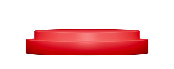 Isolated red colored pedestal. Blank exhibition or empty product shelf 3d rendering. Red pedestal isolated.