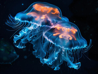 the bioluminescent glow of deep sea jellyfish in the abyssal darkness