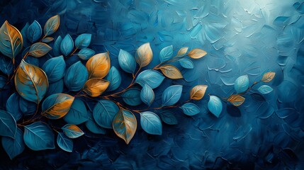 Oil painting of hand-painted nostalgic leaves hanging on the wall.