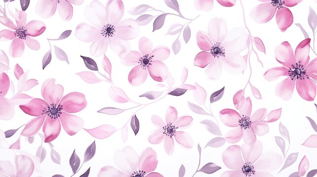 Floral seamless pattern in watercolor texture on a white background. Wedding invitation, valentine day and mother day celebration concept backdrop.