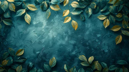 Foto auf Glas Hand-painted abstract leaves forest landscape art wallpaper. © DZMITRY