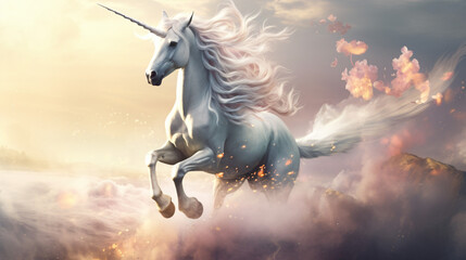 Obraz na płótnie Canvas Mythical Unicorn Majestic Unicorn with Flowing Mane