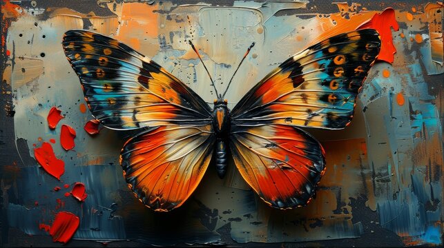 This abstract oil painting art hanging picture depicts a nostalgic butterfly.