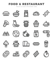 Food and Restaurant icons Pack. Lineal icons set. Food and Restaurant collection set.
