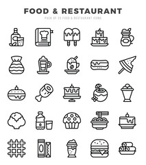 Simple Set of Food and Restaurant Related Vector Lineal Icons.