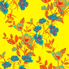 Foto op Canvas Watercolor seamless pattern with garden flowers. Vintage spring or summer floral pattern. Flower seamless pattern. Botanical art. Wedding floral set. Watercolor botanical design.  © Natallia Novik