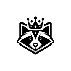 raccoon logo design. raccoon with crown. raccoon head logo vector
