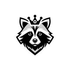 raccoon logo design. raccoon with crown. raccoon head logo vector